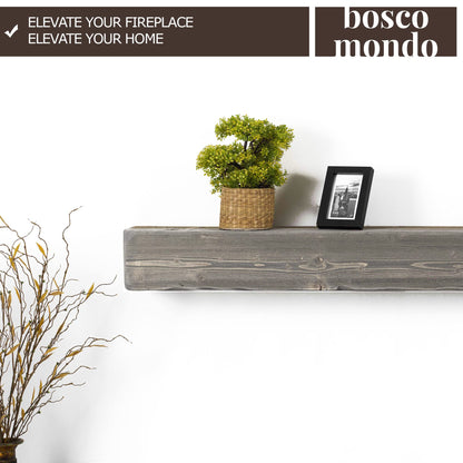 BoscoMondo Mega Distressed Fireplace Mantel, Handcrafted Rustic Wooden Construction, Wall-Mounter Floating Farmhouse Shelf - 6.7" Thickness - 60" Grey