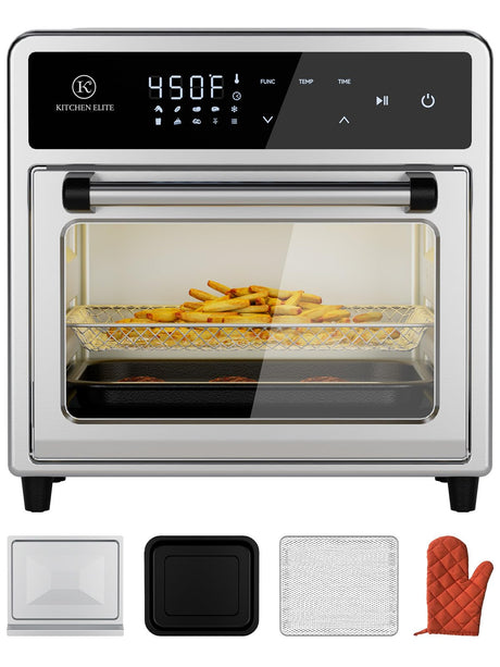 Air Fryer Toaster Oven Combo,10-in-1 12.6QT Compact Countertop Oven,9 Touch Screen Presets & 1 DIY Function,Easy Digital Controls,4 Accessories Included,Stainless Steel,Kitchen Elite Kitchen Elite