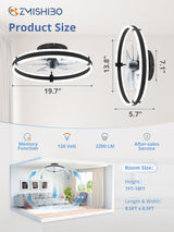 ZMISHIBO Ceiling Fans with Lights and Remote, 19.7'' Low Profile Ceiling Fans, 3000-6000K Dimmable Modern Flush Mount LED Fan Light, 6 Wind Speeds, Black Fandelier Ceiling Fans with Lights for Bedroom ZMISHIBO