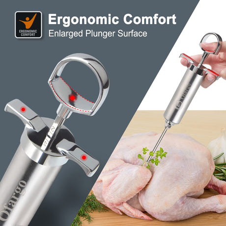 Ofargo Meat Injector, Meat Injectors for Smoking with 3 Marinade Food Injector Syringe Needles, Injector Marinades for Meats, Turkey, Brisket; 2-oz Capacity Ofargo
