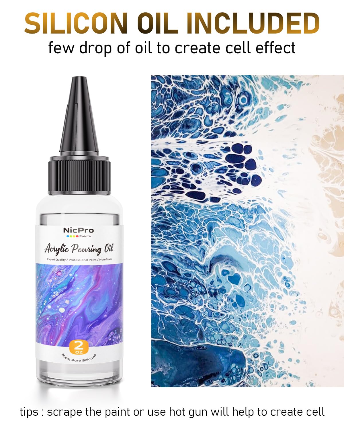 Nicpro 8 Colors 33.8 oz Large Bulk Metallic Acrylic Pouring Paint Supplies Kit, Premixed High Flow Art Pour Paint with Silicone Pour Oil, Gloves, Tablecloths for Beginner DIY, Ready to Pour Nicpro