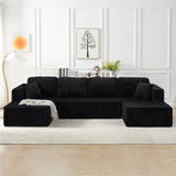 134 Inch Cloud Sectional Couch for Living Room,Corduroy Boneless Couches with L-Shape Chaise,Modern Modular Sectional Sofa with Deep Seat,No Assembly Required (Black, U-Shaped Sofa) ZKJOLMN