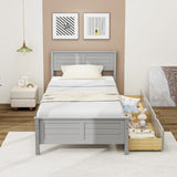 Giantex Grey Twin Platform Bed with 2 Storage Drawers and Solid Wood Headboard Giantex