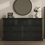 Farmhouse 7 Drawers Dresser for Bedroom, 57" Wide Modern Chest of Drawers with Deep Drawers & Bar Handles, Rustic Wood Dresser TV Stand, Wooden Closet Storage Organizer for Living Room, Hallway, Black Xixini