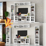 WOODTIME Large Wall Unit Entertainment Center with Bookshelves, Modern 4-Piece TV Stand with Bridge Cabinet & 19 Shelves, Media Console Table with Glass Doors for Living Room & Home Theater, White WOODTIME