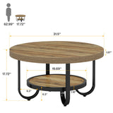 Tribesigns Round Coffee Table, 2-Tier Modern Wood Circle Center Table with Storage Shelf and Metal Frame, 31.5" Farmhouse Accent Cocktail Table for Living Room, Small Space, Brown Tribesigns