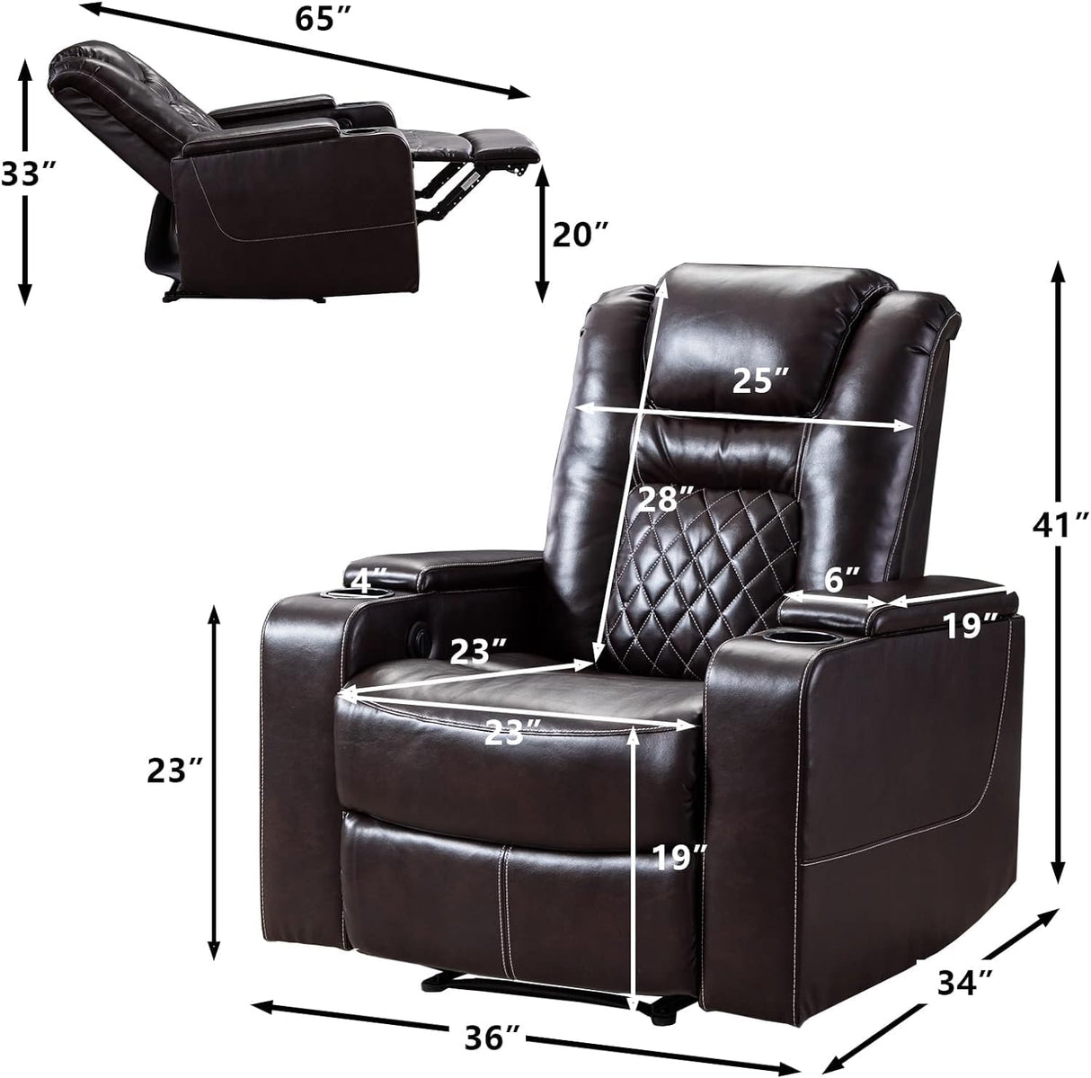 CANMOV Electric Power Recliner Chair Set of 2, Breathable Leather Home Theater Seating with Hidden Arm Storage, Power Recliner Chair for Living Room with USB Ports and Cup Holders,Brown CANMOV