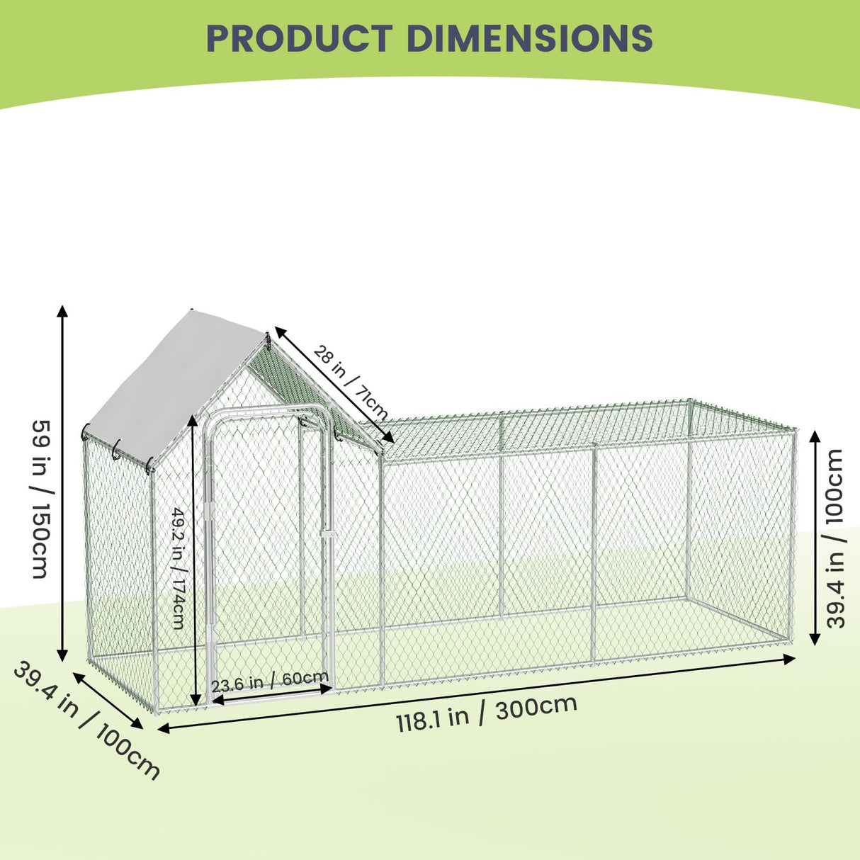 VerisShade Metal Chicken Coop, Large Chicken Run for 6/10 Chickens, Walk-in Chicken Coop for Yard Poultry Cage with Waterproof and Anti-Ultraviolet Cover for Rabbits Duck Outdoor,10' W x 3.3' D x 5' H VerisShade