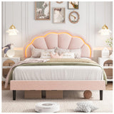 HIFIT Queen Upholstered Smart LED Bed Frame with Adjustable Chic Petal Headboard, Soft Princess Queen Size Platform Bed Frame for Girls, Wooden Slats Support, No Box Spring Needed, Easy Assembly, Pink HIFIT