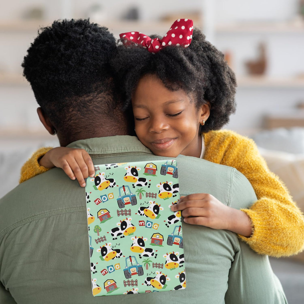 NEPOG Farm Cow Wrapping Paper for Boys Girls Kids, Cute Cow Farmhouse Tractor Farm Theme Design Green Birthday Paper 6 Sheets Folded Flat 20x28 inches per Sheet for Birthday Party Baby Shower NEPOG