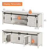 WAMPAT Farmhouse TV Stand for ups to 75 inch TV, 70" Wood Sliding Barn Door Media TV Console Table with Storage shelf, Entertainment Center for Living Room Bedroom，Antique White WAMPAT