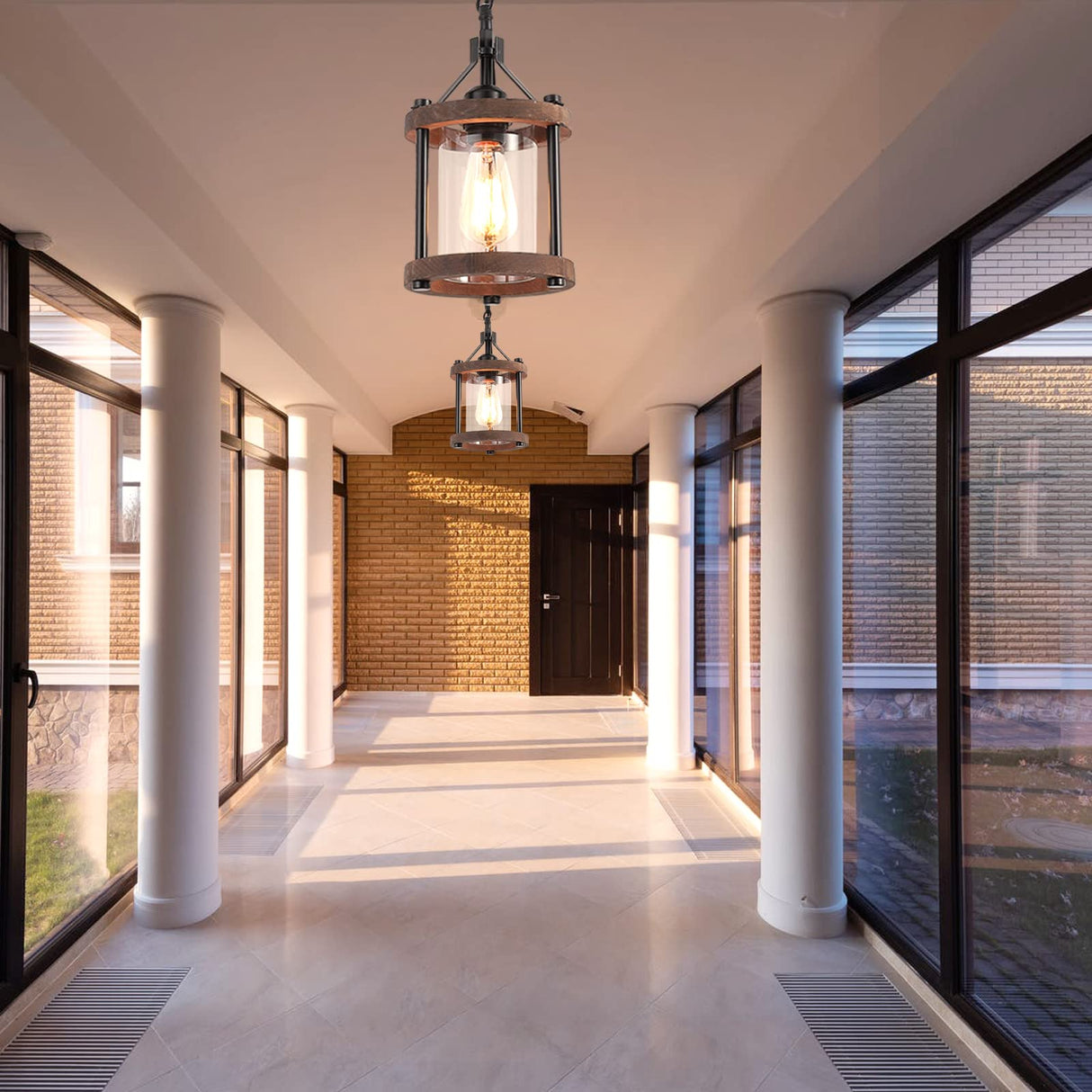 SGLfarmty Farmhouse Pendent Lights in Kitchen Island, Rustic Wood Pendant Light with Glass Shade, Bronze Entryway Pendant Lighting, Adjustable Glass Hanging Light Fixtures for Foyer, Sink, 1 Pack SGLfarmty