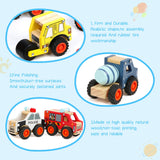 DIPALENT 6Pcs Wooden Cars for Toddlers 1-3, Push and Go Vehicles, Kid Toys, Hand Push Cars for 1+ Year Old, Montessori DIPALENT