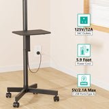 WALI Mobile TV Stand with Power Outlet, TV Cart for 23-65 inch TVs up to 88lbs, Portable Rolling TV Stand on Wheels with Height Adjustable and Tilt 20°, Max VESA 400x400mm (AVC001-P), Black WALI