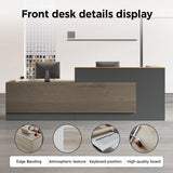 Nuipesn Modern L Shape Reception Desk with Counter – Front Desk Reception Counter with Drawers, Keyboard Tray & Shelves for Office, Salon, Retail, Lobby (Tobacco wood+Iron Gray/Left, 63"L*24"W*41"H) Nuipesn