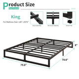 Lutown-Teen 8 Inch King Bed Frame Sturdy Mattress Foundation, Heavy Duty Metal Platform with Steel Slats Support No Box Spring Needed, Noise Free, Easy Assembly, Black Lutown-Teen
