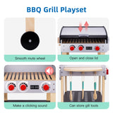 OOOK Wooden Play Barbecue Toy Grill, Kids Grill Playset with Play Food and Grilling Tools, Play Kitchen Accessories for Toddlers Boys Girls Age 3+ OOOK