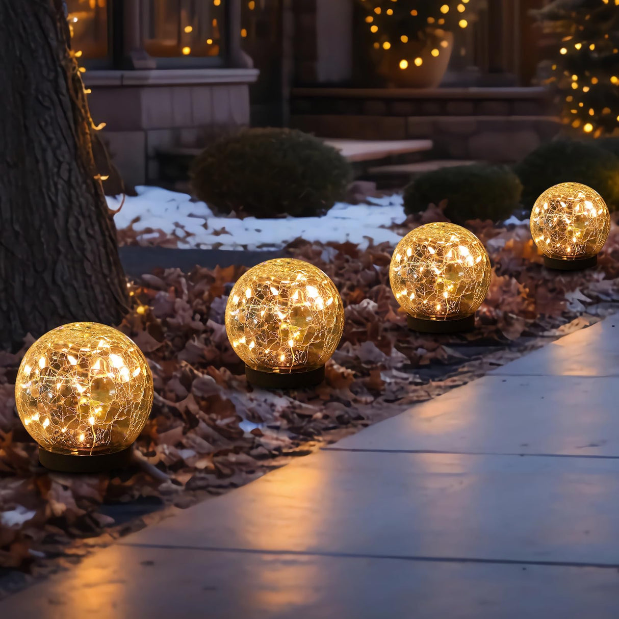 MLKNK Solar Globe Lights Outdoor Waterproof-Solar Balls-Solar Garden Lights-Solar Orbs for Outside 4 Pack Cracked Glass Ball for Lawn Patio Yard Backyard Decorations MLKNK