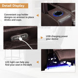 ANJ Power Home Theater Seating Recliner Chairs, PU Leather Recliner with Cup Holder, Electric Movie Theater Reclining Chairs with Adjustable Powered Headrest, LED Lights, Hidden Arm Storage (Brown) ANJ