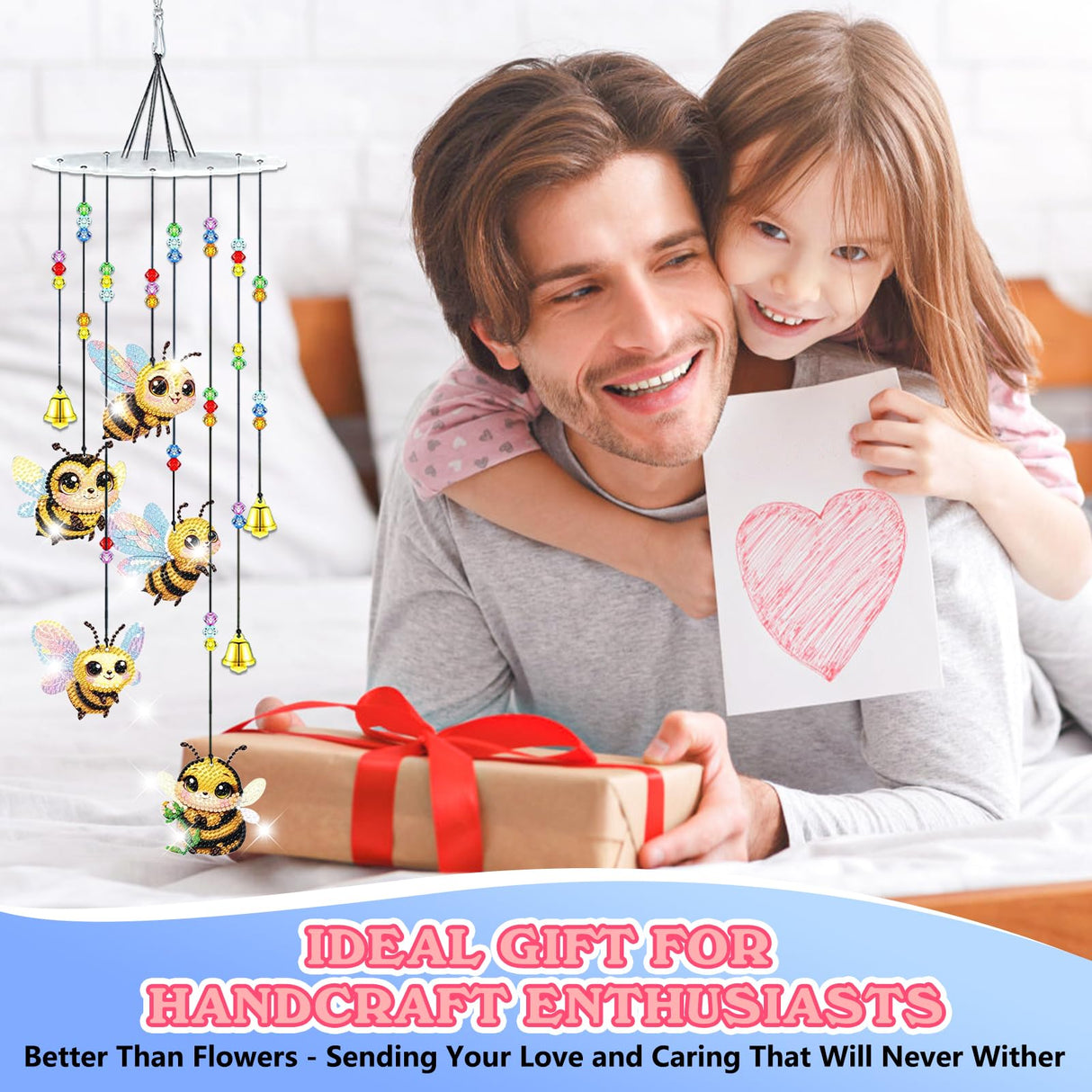 Bowetile 5D Diamond Art Kits for Adults, Bee Diamond Art Wind Chimes, Diamond Painting DIY Wind Chime Kit, Diamond Painting Wind Chimes Suncatchers, Art Kits for Adults Teens Garden Home Decor Bowetile
