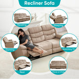 BALUS Faux Leather Reclining Sofa - 3 Seater Manual Recliner with Built-in Storage & Cup Holders, 3 Recliner Couch with Console for Living Room/Office/Home Theater, Beige BALUS