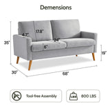 WEUP 68" Loveseat Sofa Light Grey Linen Couch, Mid Century Modern Love Seat Couches for Living Room, Small Loveseat for Bedroom Office, Comfy Sofa with Spring Cushion, Solid Wood, Tool-Free Assembly WEUP