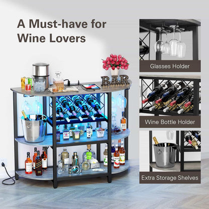 Zarler Bar Table Cabinet, Home Mini Bar Cabinet for Liquor, Metal Wine Bar Stand with 4-Tier Storage, Easy to Assemble, Light Grey