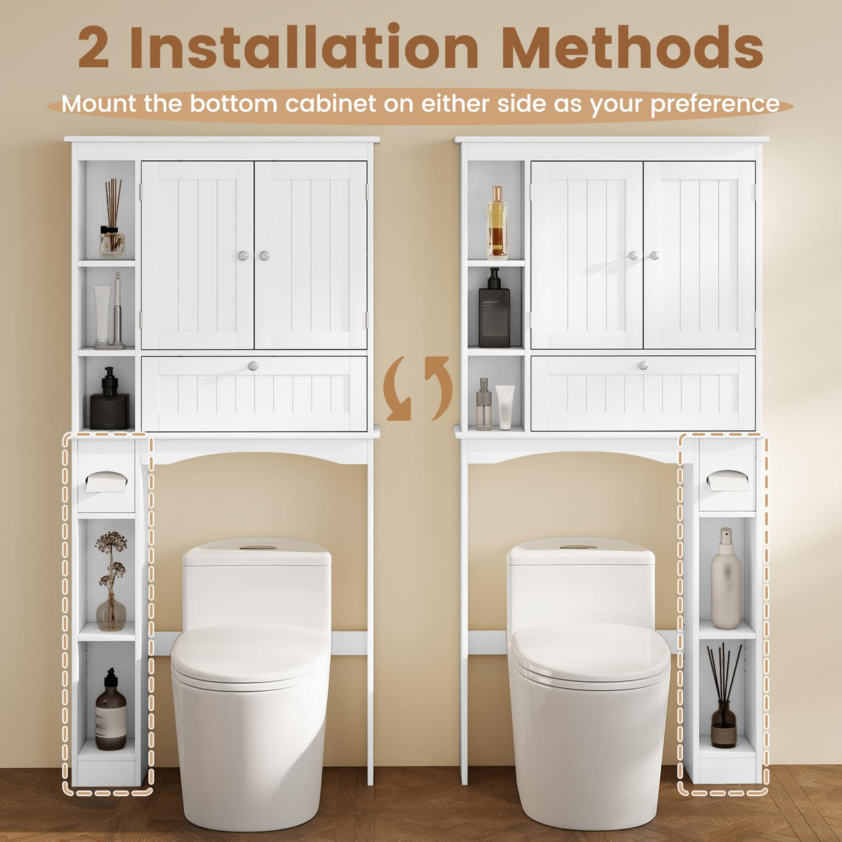 Giantex Over The Toilet Storage Cabinet, 31.5''W Freestanding Space Saver with Doors, Adjustable Shelf & Toilet Paper Holder, Over Toilet Bathroom Organizer for Laundry, Restroom, White Giantex