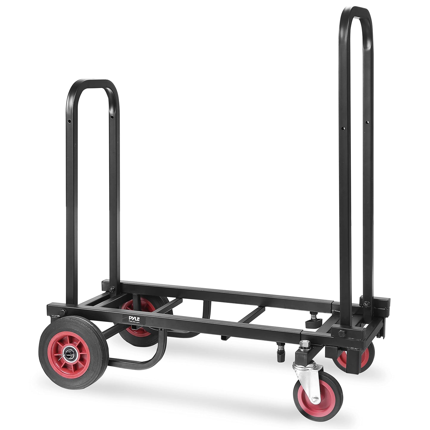 Pyle Compact Folding Adjustable Equipment Cart - Heavy Duty 8-in-1 Convertible Cart Hand Truck/Dolly/Platform Cart with R-Trac Wheels - Expandable Up to 25.24" to 40.24" - Pyle PKEQ38 - WoodArtSupply