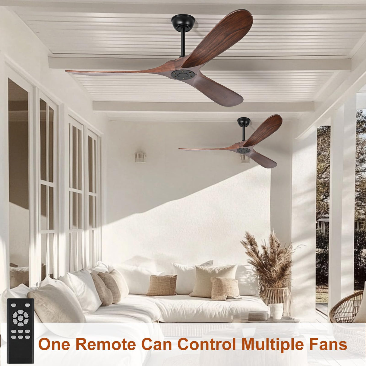 heimo 72 Inch Outdoor Ceiling Fans Without Lights，Wood Ceiling Fan No Light for Patios Living Room Bedroom Large Indoor Exterior Modern Farmhouse Propeller 3 Blade Wooden Fan with Remote (Walnut) heimo