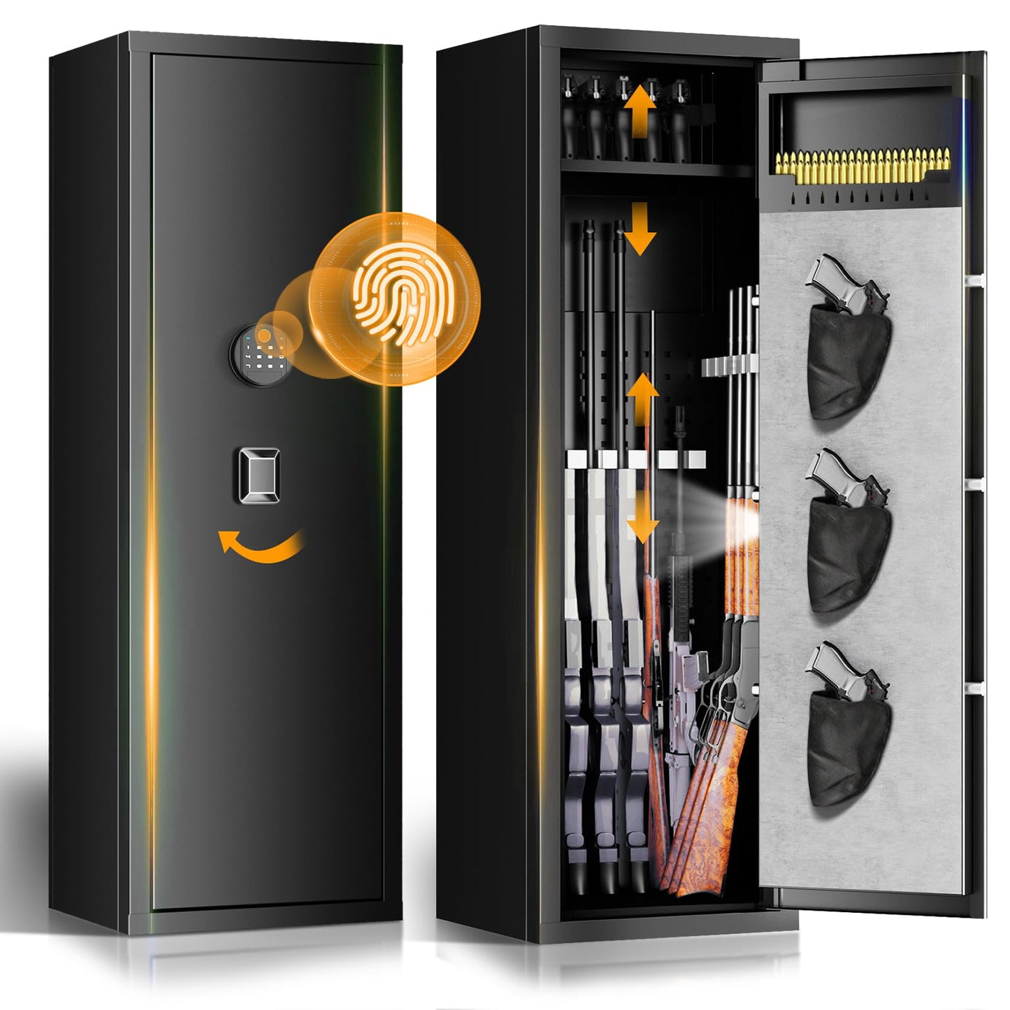 10-15 Gun Biometric Safe Unassembled Large Rifle Gun Safes with Dual Alarm, Mute Function, and LED Light for Home