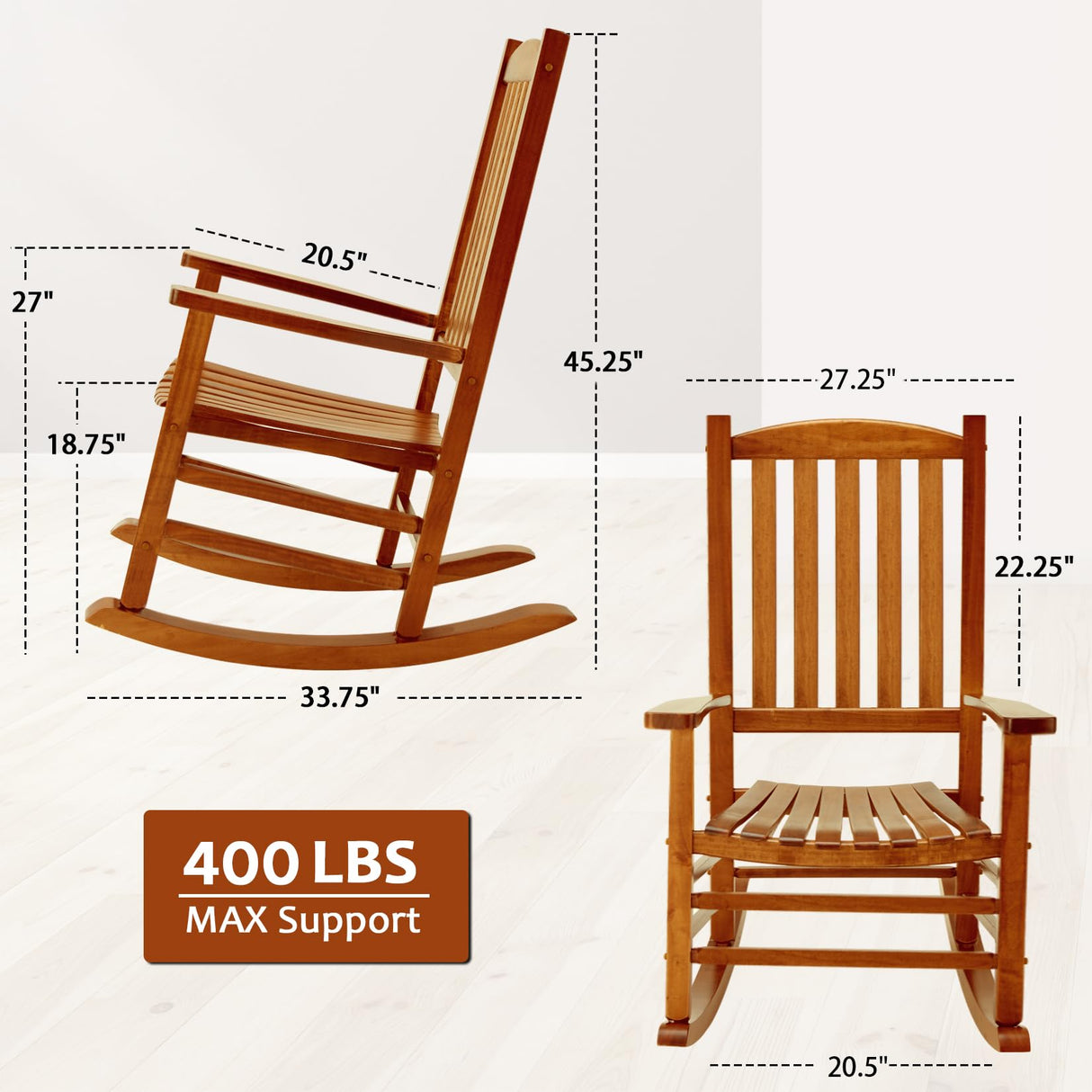 Hupmad Wooden Rocking Chair Rocker Outdoor Oversized Porch Rocker Chair,Patio Wooden Rocker with Armrest,All Weather Rocker Slatted for Backyard,Garden,400 lbs Support,Natural Hupmad