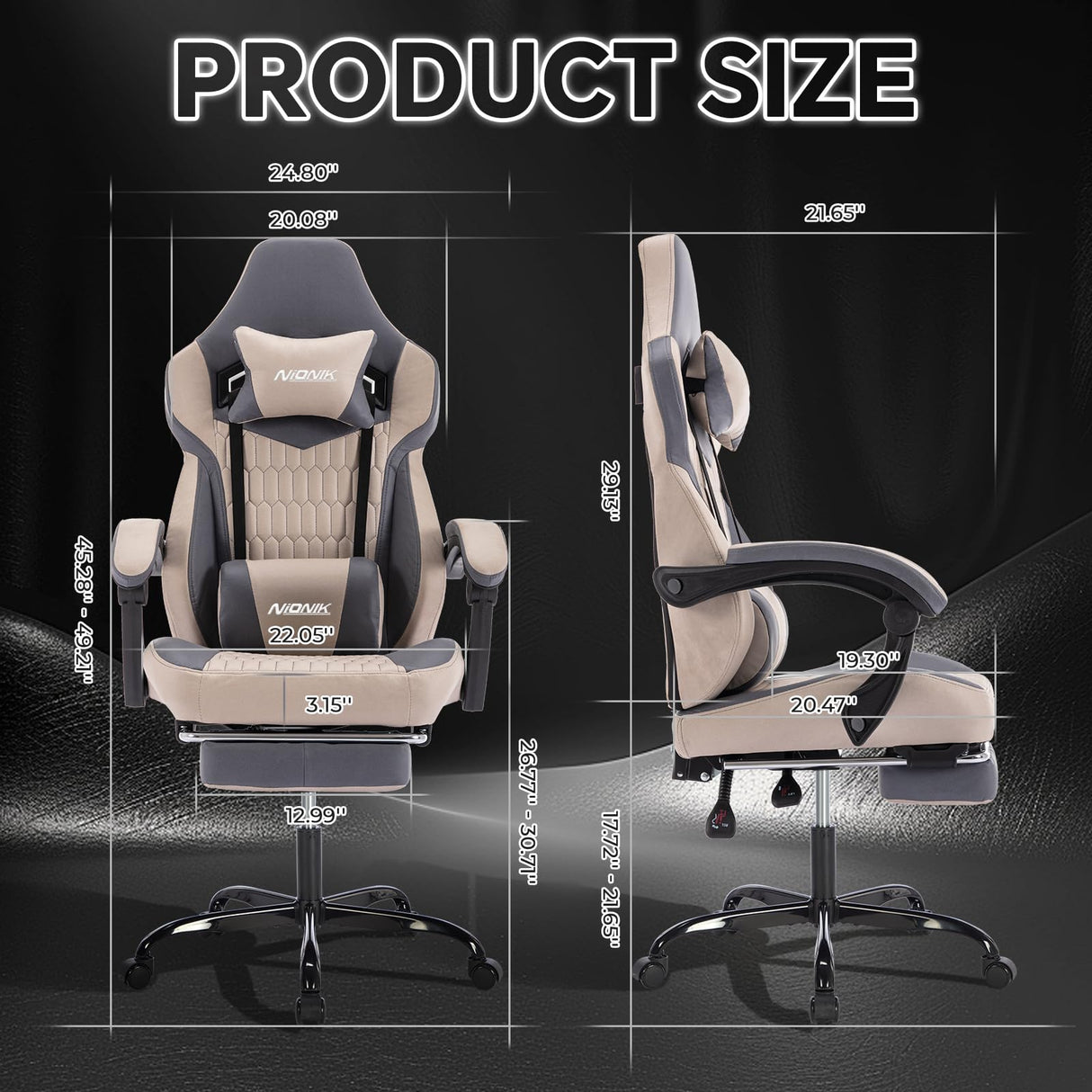 Gaming Chair,Ergonomic Computer Chair,Racing Style Gaming Chair with Massage Waist Pillow and Headrest, Height Adjustable PVC Leather Video Gaming Chair for Office/Home, Beige NIONIK