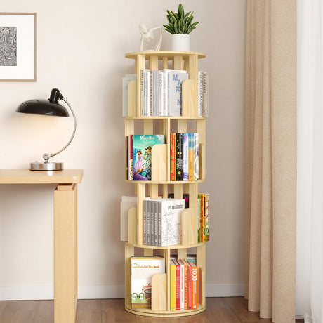 YGYQZ Rotating Bookshelf, 4 Tier Floor Standing Bookcase Wood for Kids & Adult360 Display Narrow Book Shelf Organizer Storage Rack for Bedroom, Living Room, Study Room YGYQZ
