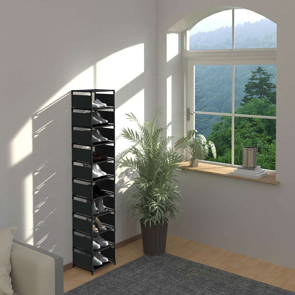 isightguard Vertical Narrow Tall Shoe Rack for Front Door Entrance,10 Tiers Sturdy Metal Shoe Rack Organizer for Closet Entryway, Storage Shelf, Space Saving Stackable Shoe Tower isightguard