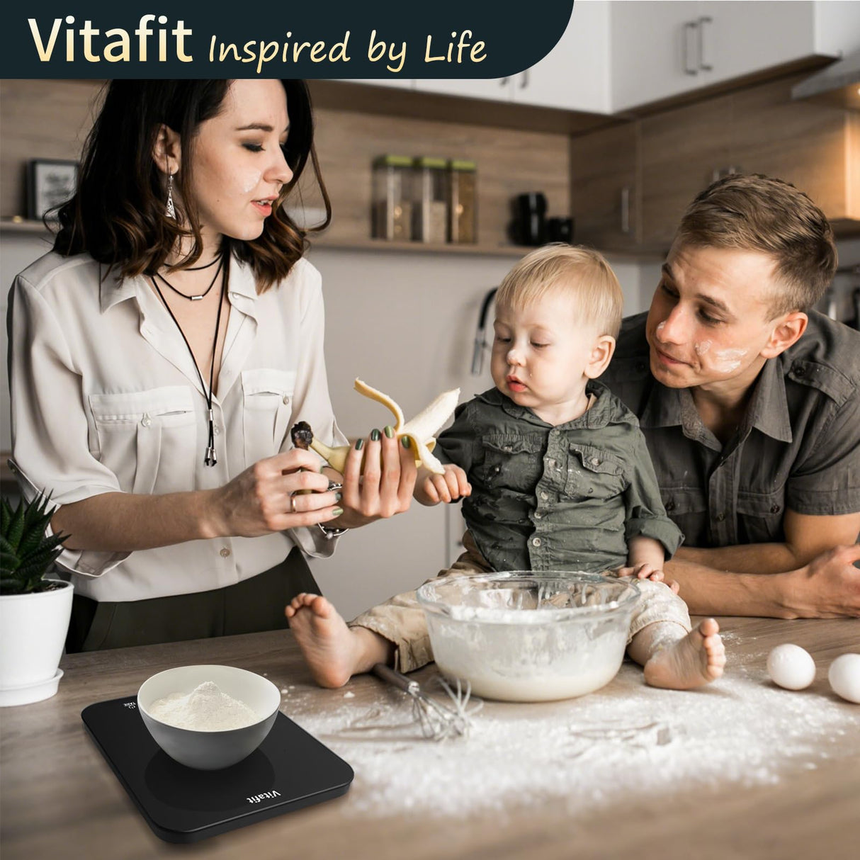 Vitafit 33lb/15kg Digital Food Scale in High Precision 0.1oz/1g, Our Own Kitchen Scale Professional Factory Since 2001, Kitchen Essentials for Cooking & Baking, LED, 3*AAA Battery, Spray Silver Black Vitafit