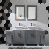 Homecart 72" Grey Bathroom Vanity Cabinet Double Sink Solid Wood w/Marbel Counter Top, 2 Mirrors Homecart