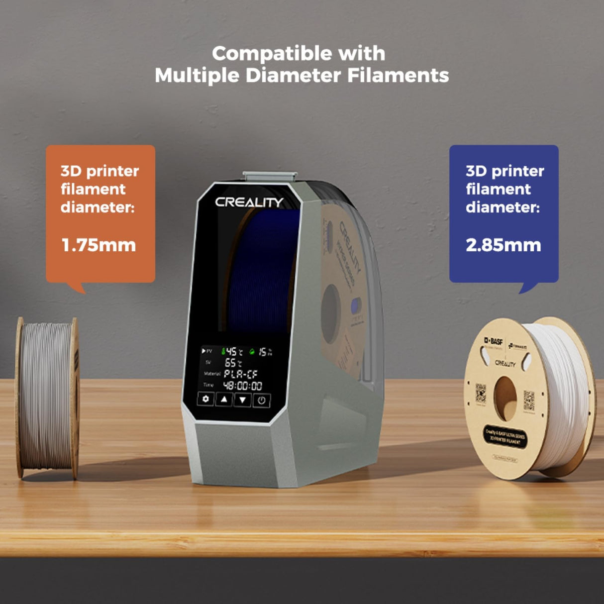 Creality Space PI Filament Dryer Box, 3D Printing Filament Storage with Built-in Fan, 3.7” Touch Screen, 360℃ PTC Heating, Upgrade Dehydrator Storage Box for 1.75/2.85mm PLA/PETG/ABS/Nylon SainSmart