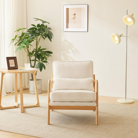 Bonnlo Coarse Beige Accent Chairs Set of 2, Upholstered Mid Century Modern Lounge Fabric Chairs Reading Chairs Side Sitting Chair Solid Wood Bonnlo
