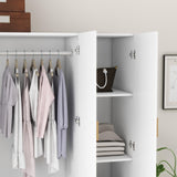 Panana Bedroom Armoires Wardrobe Closet with 4 Doors 2 Drawers and Mirror, Large Shelves Hanging Rods for Bedroom, 62.7" W x 19.7" D x 70.8" H Panana