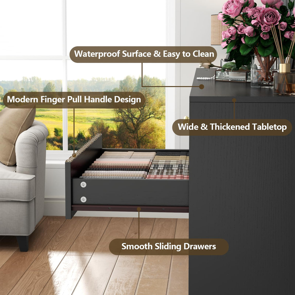 Gyfimoie 10 Drawers Dresser, LED Dressers & Chests of Drawers with Power Outlet, 58" Wide Long Dresser for Bedroom, Modern TV Stand with 1 Open Storage Cubbies (Black) Gyfimoie