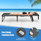 COSTWAY Folding Beach Lounge Chair, Tanning Chair with Face Hole, 5-Position Adjustable Backrest, Pillow & Side Pocket, Foldable Chaise Lounge Chair Outdoor for Sunbathing, Camping (1, Grey) COSTWAY