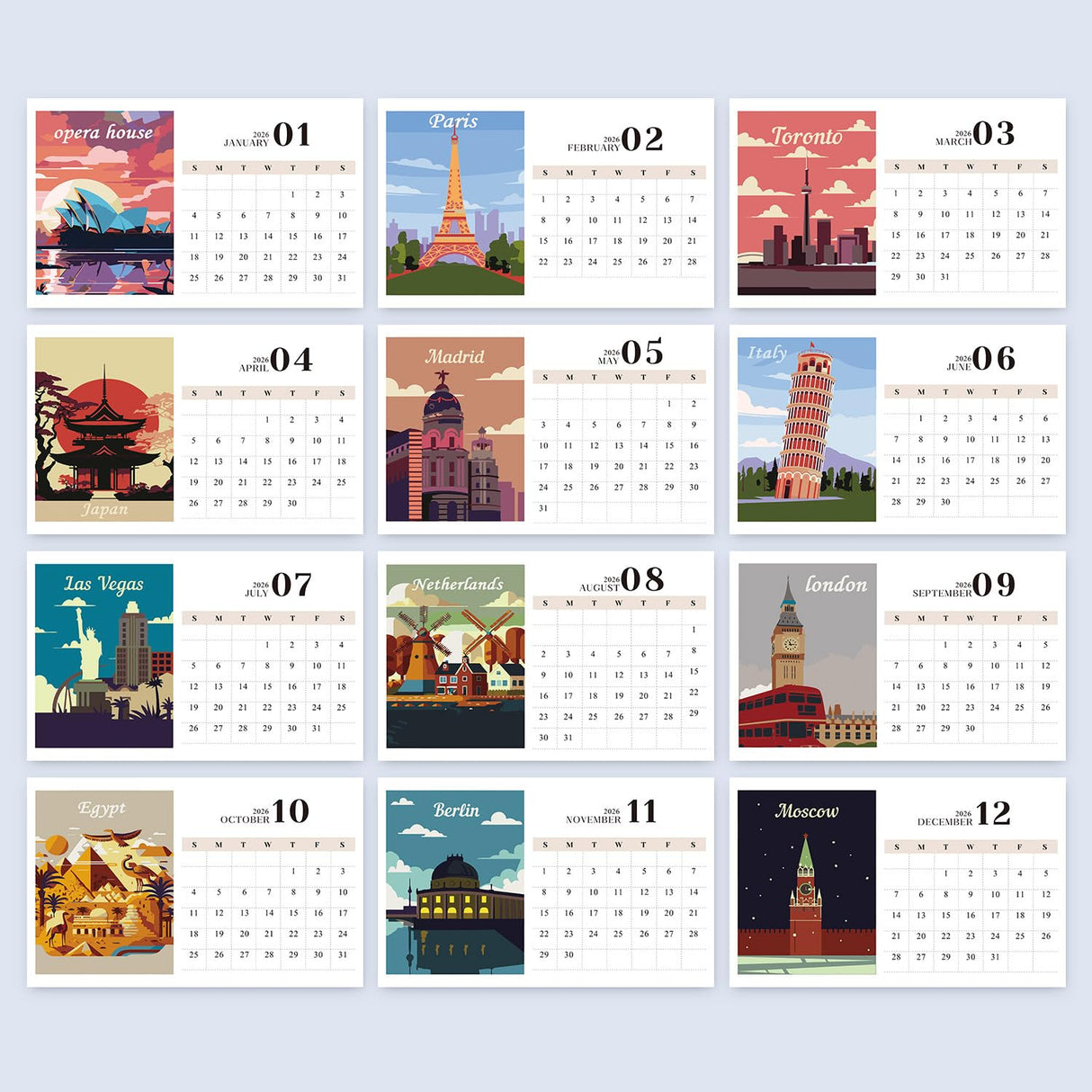 DIY Paint by Numbers Calendar 2026 Wall Calendar 12 Cities Paints with Number for Gift & Decor Generic