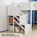 JOYMOR Low Loft Bed with Led Light, Loft Bed Twin Size with Castle Guardrail and Window, Staircase and Book Rack, Smart APP Control, Twin loft Bed for Kids, Junior, No Box Spring Needed (White) JOYMOR