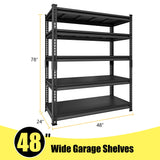 SDXYSTCE 48" W Garage Storage Shelves Heavy Duty, 3000LBS Loads Adjustable Garage Shelving, 5-Tier Metal Shelving Units and Storage Racks, Industrial Utility Shelf,48" Wx24 Dx78 H, Black SDXYSTCE