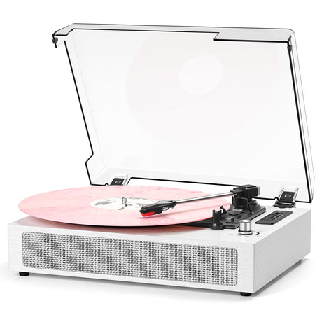 Vinyl Records Player Bluetooth with Bulit-in Speaker Vintage Record Player with USB Recording EQ Mode Support Belt-Driven 3-Speed Turntable AUX-in RCA Out, White DANFI AUDIO DF