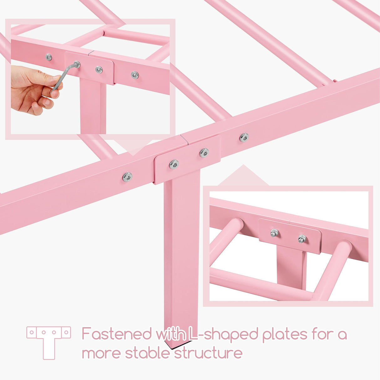 Yaheetech Twin Size Bed Frame Metal Platform Bed Frame Mattress Foundation with Spindle Headboard & Footboard/No Box Spring Needed/14 Inch Underbed Storage/Firm Support & Easy Set up Structure, Pink Yaheetech