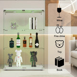 TRJQBCC 49" H 2 Doors Tempered Glass Display Cabinet with LED Light, 3-Shelf Wooden Curio Storage Cabinet with Adujust Floor Feet, Freestanding Lockable Display Storage Case Bookshelf for Home(White) TRJQBCC