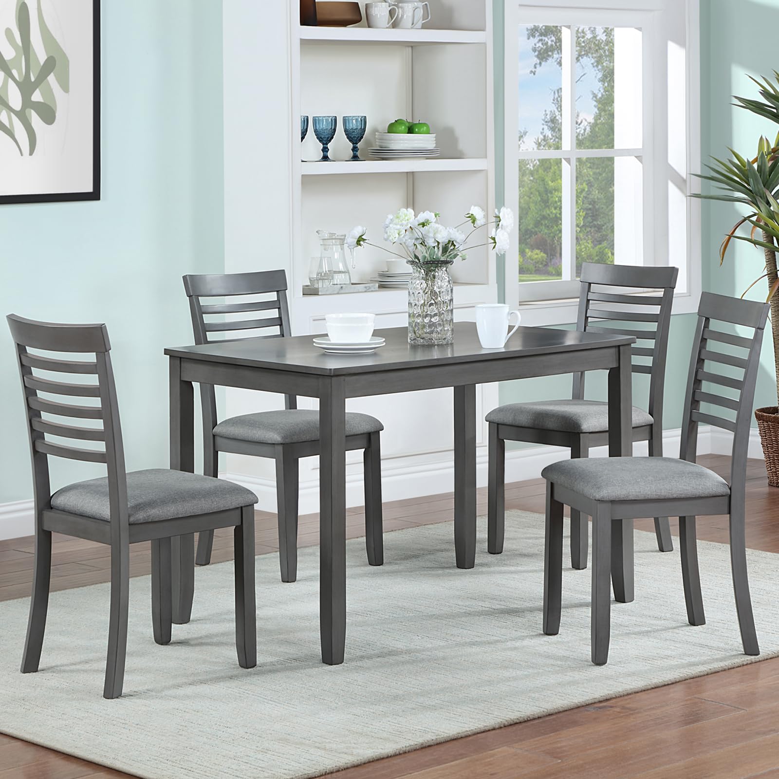 LKTART 5 Piece Dining Table set,Wooden Rectangle Small Kitchen Dinner Table set for 4 with Upholstered Chairs, Breakfast Table set for 4 Person, Apartment,Space-Saving (Dark Grey 45.5"L 28.5" - WoodArtSupply