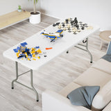 VINGLI 6 Foot Plastic Folding Table Portable Long Table for Indoor Outdoor Use Rectangular with Carrying Handle, Smooth HDPE Tabletop, White VINGLI